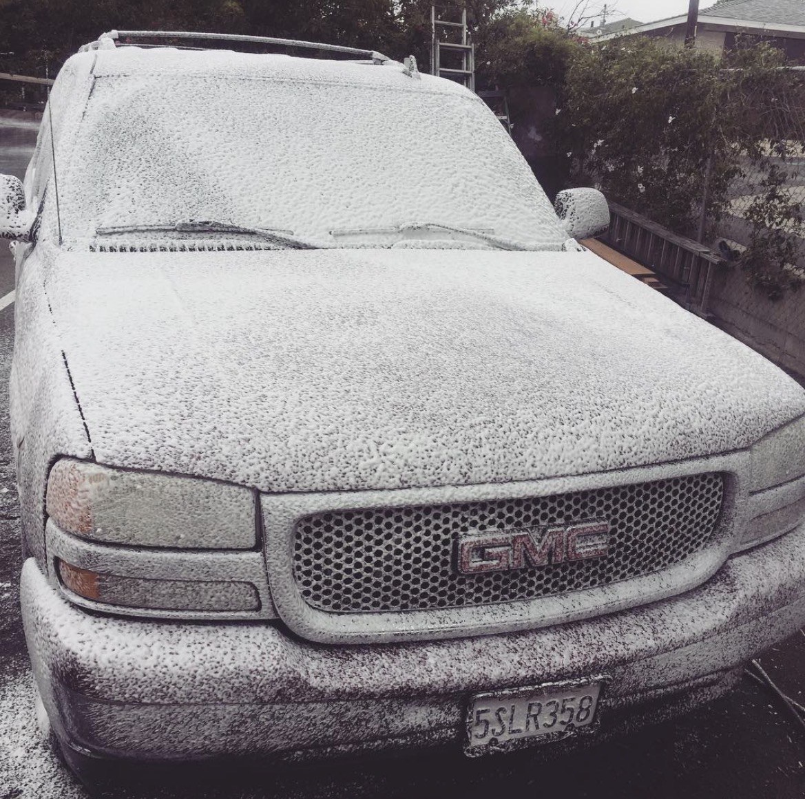 GMC SUV foam wash in progress
