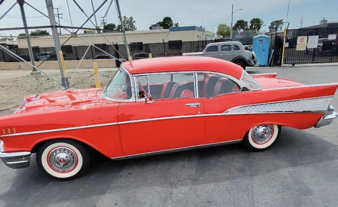 Classic red Chevy Bel Air detailing